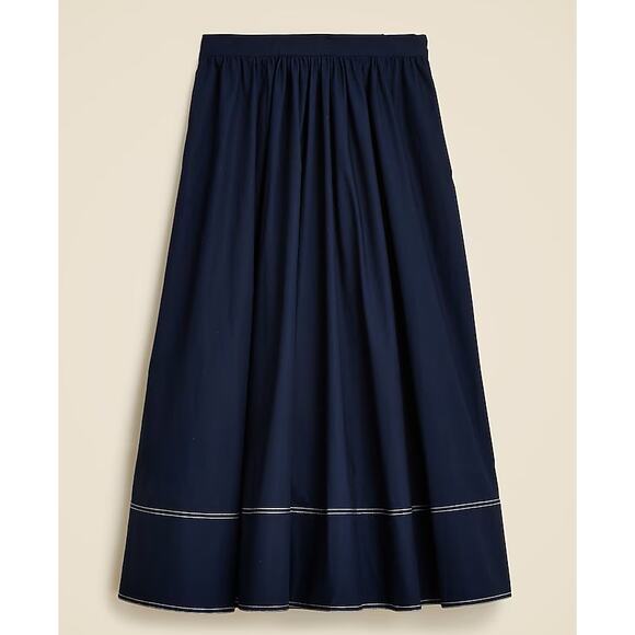 J.Crew Christina Midi Skirt 12T Blue Contrast Stitch Cotton Poplin Elastic Waist - Picture 2 of 6